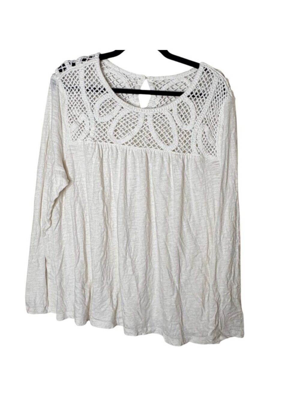 GAP Women's XL White Crochet Lace Yoke Peasant Boho Blouse Long Sleeve Cotton - Picture 3 of 9